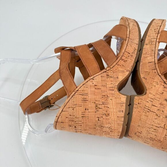 Born Bernese Womens Sandal Size 10 Brown Leather Wedge Heel Open Toe Retro Caged - Picture 8 of 14